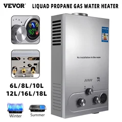 VEVOR 벽걸이 탱크리스 온수기 디지털 디스플레이, 휴대용 스탠드 온수기, 프로판 가스 LPG, 6L, 8L, 10L, 12L, 16L, 18L