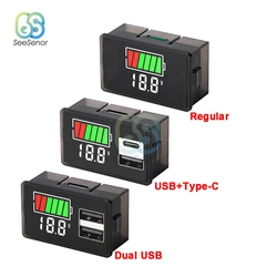 Dual USB Type-C Car Voltmeter Voltage Meter Panel 12V-24V 3S-23S Lithium Battery Capacity Indicator Tester Li-ion Lead Acid 4829