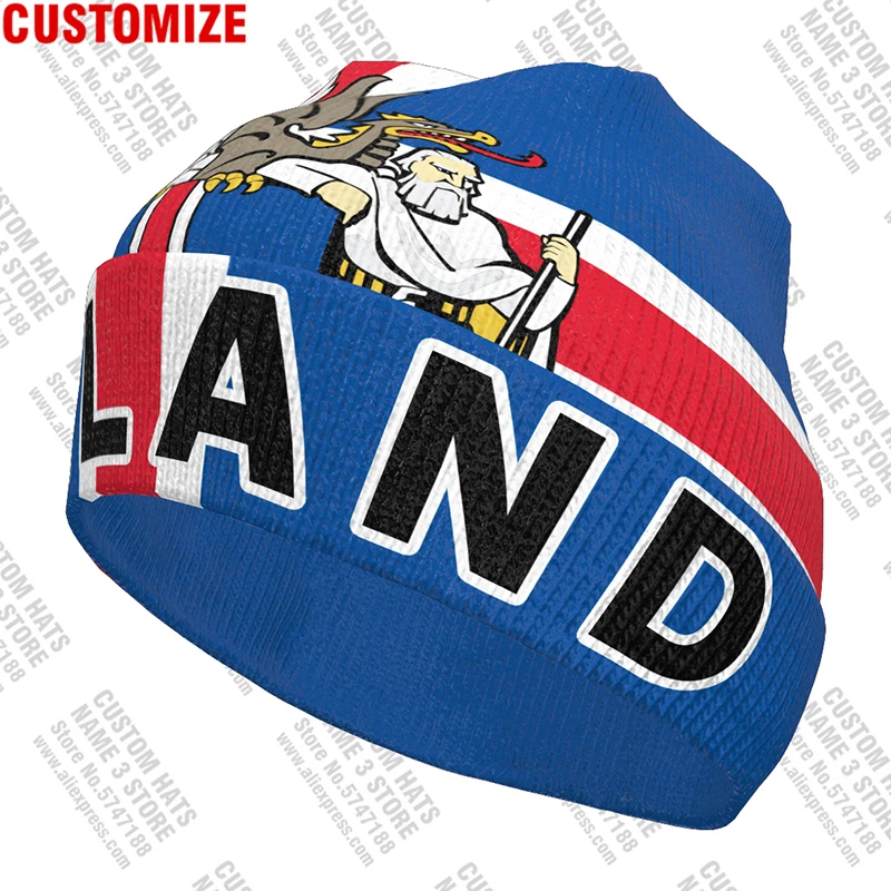 Iceland Knitted Hat 3D Free Custom Name Winter Cold Pullover Icelandair Isl Flag Knit Icelandic Keep Warm Caps Is Hip Hop Beanie