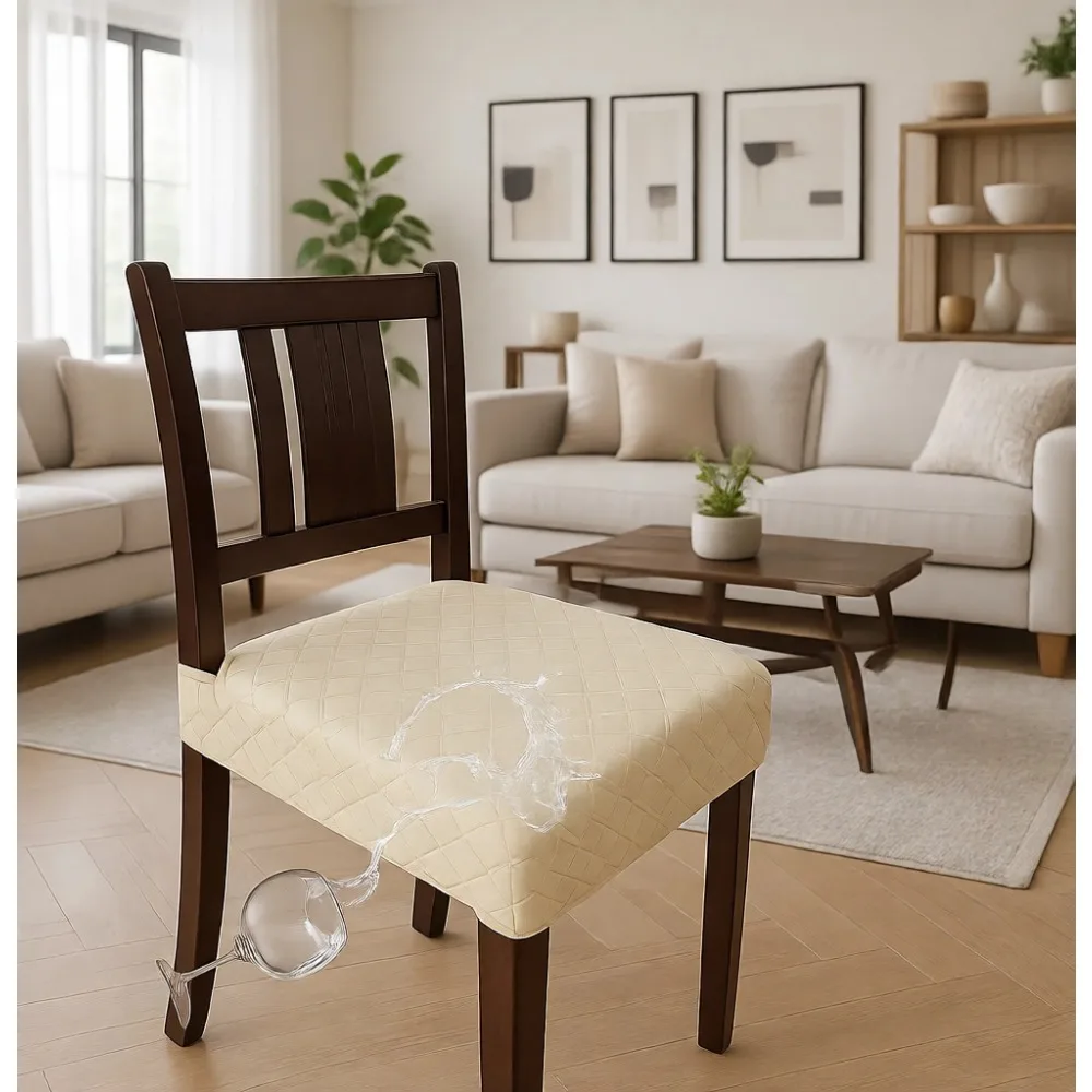 

Водонепроницаемые чехлы для стульев, комплект из 6 штук, эластичные жаккардовые моющиеся чехлы с задними накладками, бежевый цвет