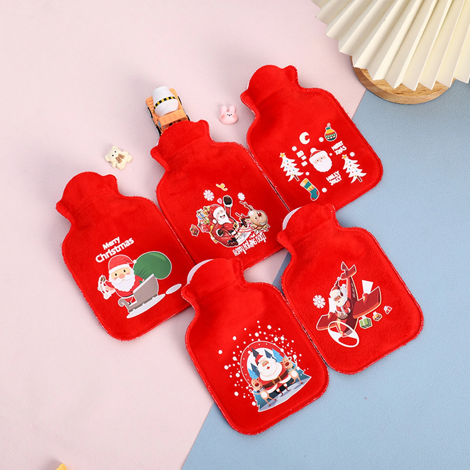 Christmas Red Hand Warmer Hot Water Bag Heat Warm Cartoon Hot Water Bottle Water Filling Keeping Coldproof Small Soft Reusable