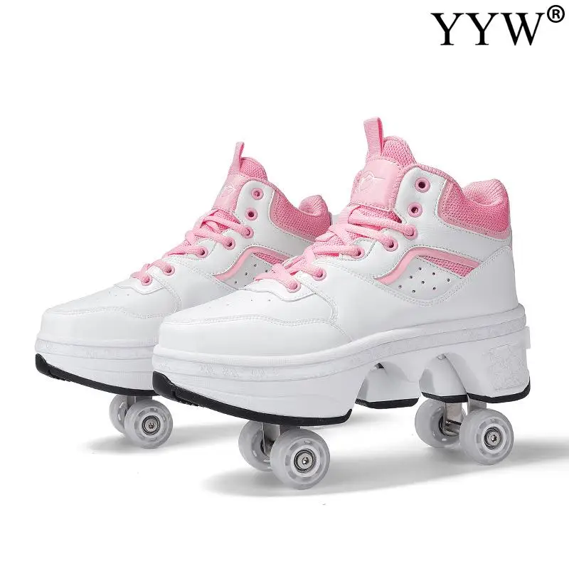 Adult Deformation Shoes Roller Sneakers With 4 Wheels Skates Children Runaway Parkour Wheels Shoes For Women Men Youth Kids Gift