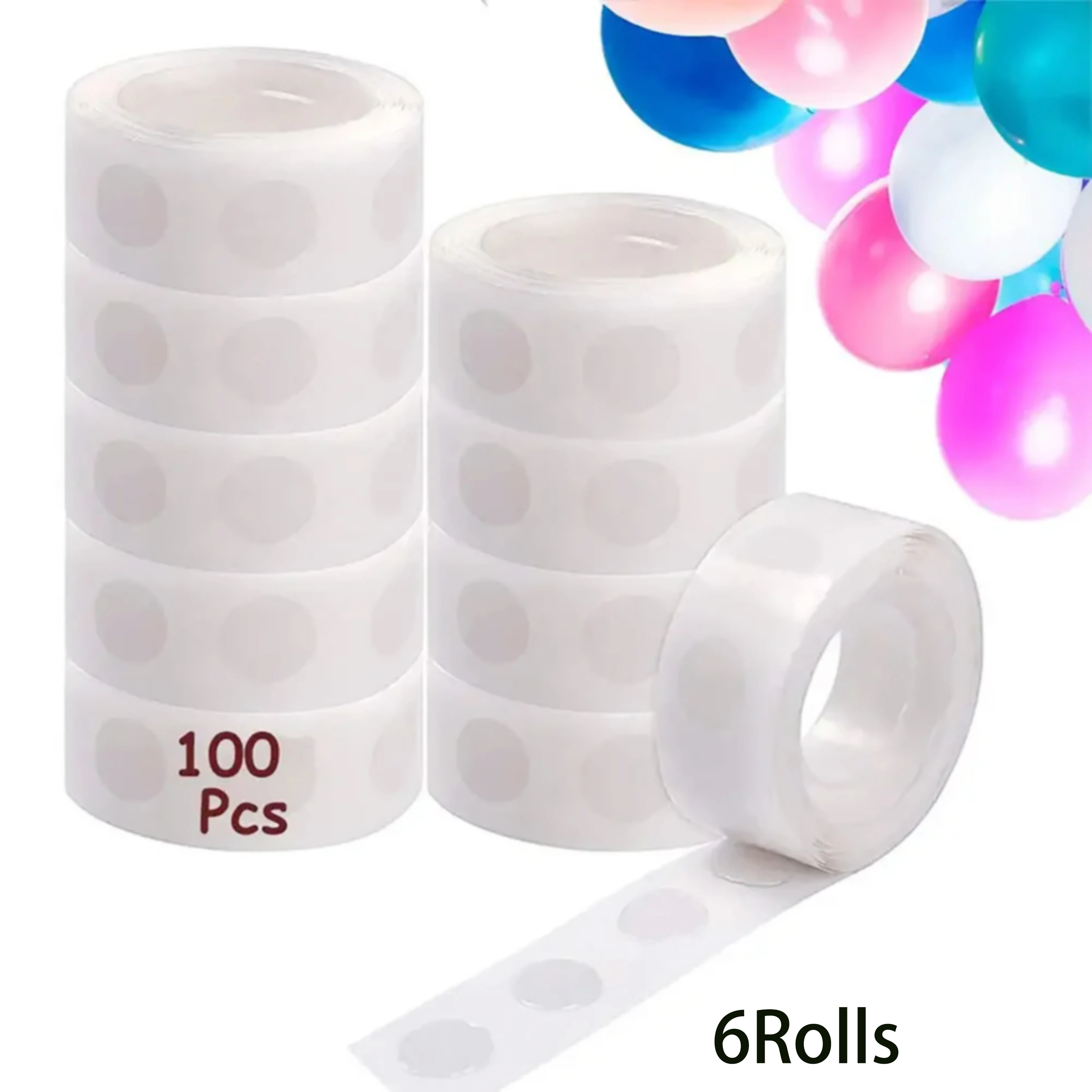 6 Rolls Double-Sided Adhesive Dots Transparent Removable Balloon Adhesive Tape Glue for DIY Craft Wedding Birthday Party Decor