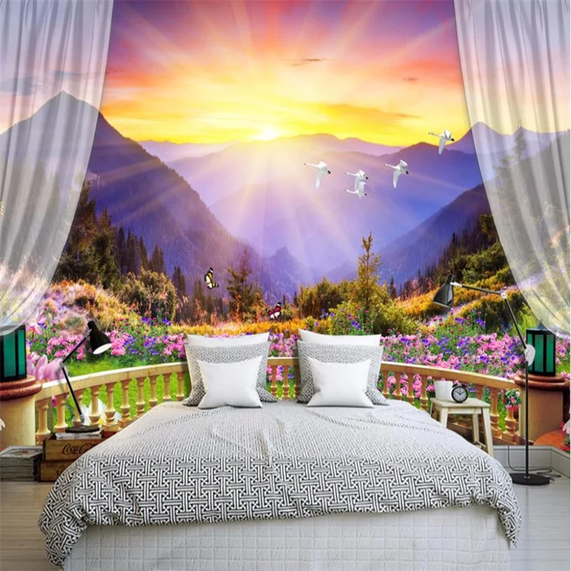 

Beautiful colorful balcony mountain Bedroom Wallpaper nature scenery Wallpapers Photo 3d Wall Murals For Sofa Desktop Wallpaper