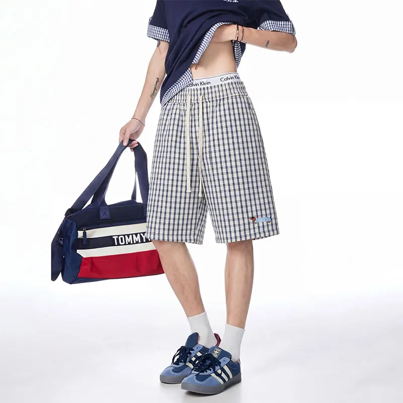2026 Summer Men Shorts Fashion Plaid Beach Shorts Mens Casual Shorts Male Bermuda Overalls Elastic waist men's outdoor sports