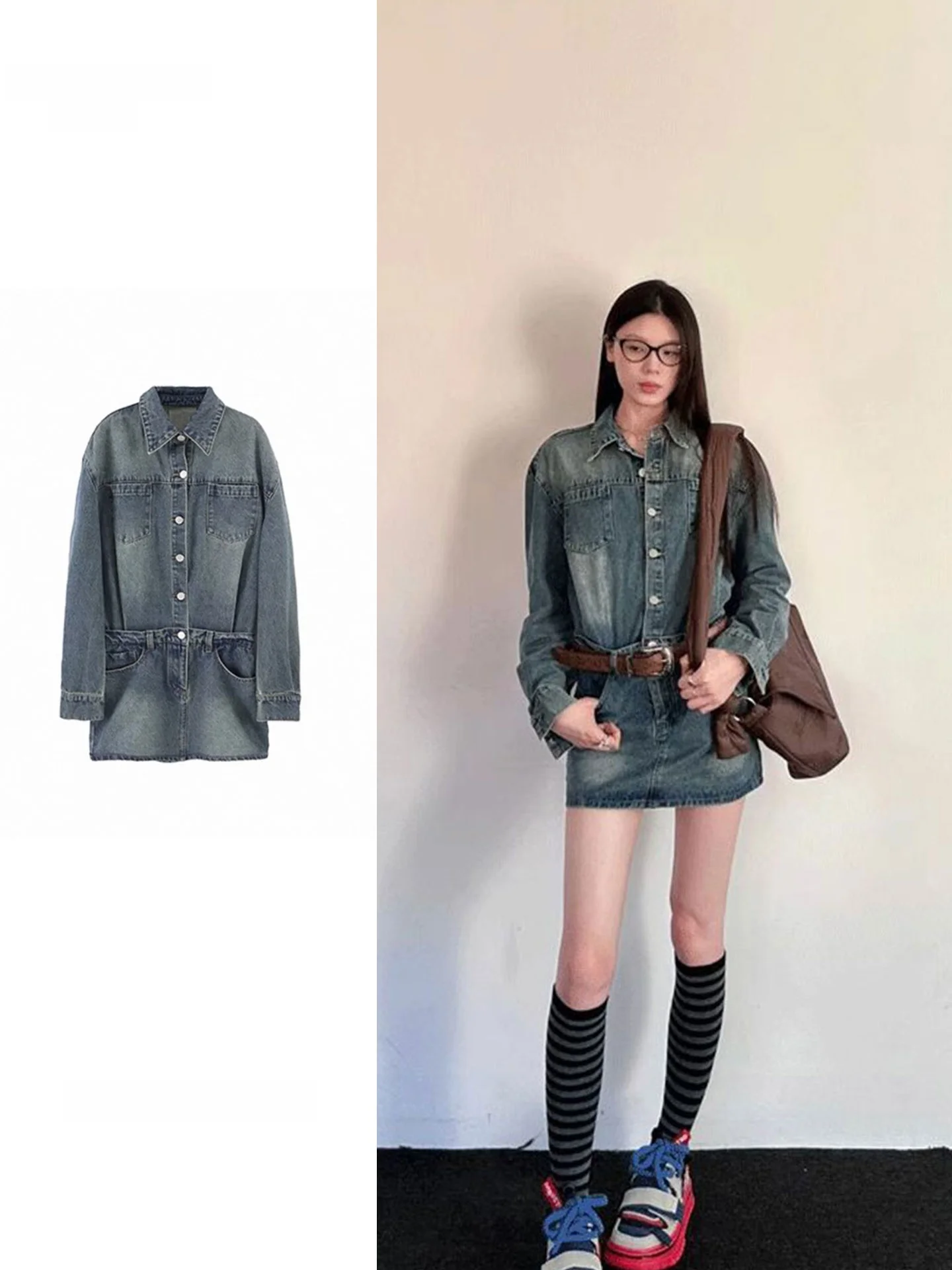 

plus Size American Retro Denim Dress Women's Autumn 2026 New Korean Style Slimming Short One-Piece Dress Elegant Standard Fit