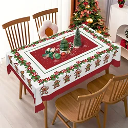 Merry Christmas Gingerbread Man Waterproof Tablecloth Holiday Party Decor Winter Xmas Rectangle Tablecover Christmas Decorations