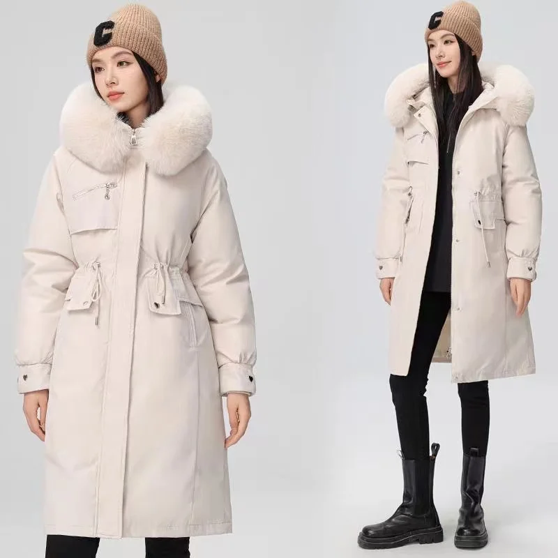 Winter Women Jacket Parka Clothes Loose Long Coat Wool Liner Hooded Jacket Fur Collar Warm Thick Warm Snow Wear Padded Parka