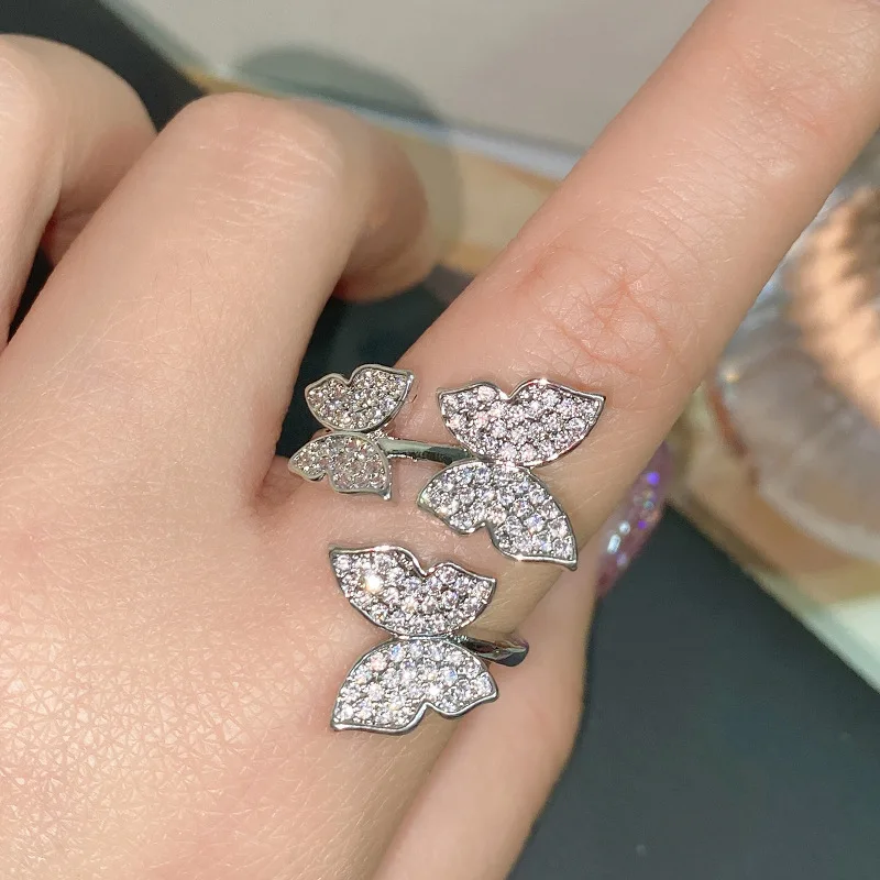 MDLFES مويسان الماس نمط مايكرو مجموعة الزركونيوم الرائعة 3 فراشة حلقة فضفاضة النساء Netflix لايف #5