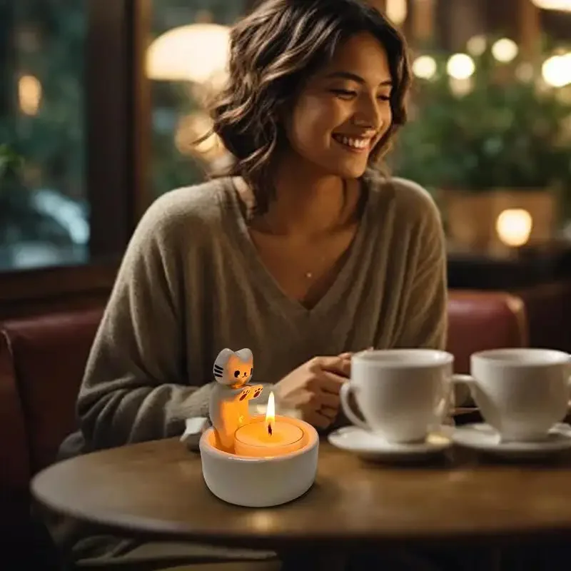 الكرتون القط شمعة حامل الجدول ديكور المنزل الإبداعية مضحك القط الروائح الشموع الشمعدان القط الاحترار الكفوف الشمعدان