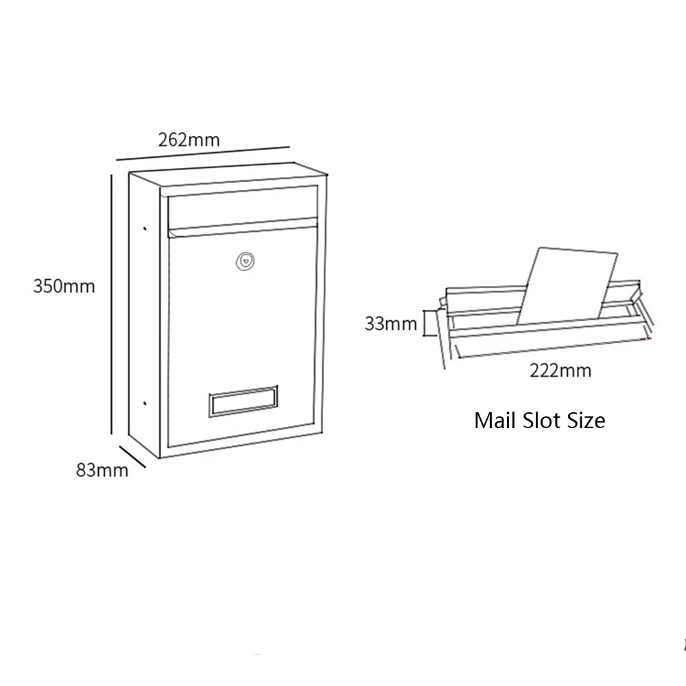 Wall Mounted Locking Mailbox With Key Black Iron/Steel Box Without Handle