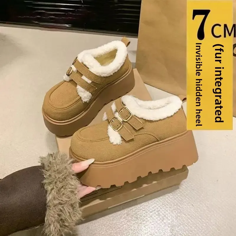 أحذية شتوية نسائية سميكة القاع مبطنة بالصوف مغطاة بالكامل بتصميم عتيق أحذية قطنية مريحة ونعل مطاطي وكعب مسطح #1