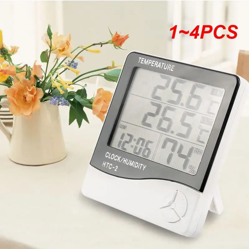 1~4PCS Electronic Digital Temperature Humidity Meter Thermometer Hygrometer Indoor Outdoor Weather Station Clock HTC-1 HTC-2