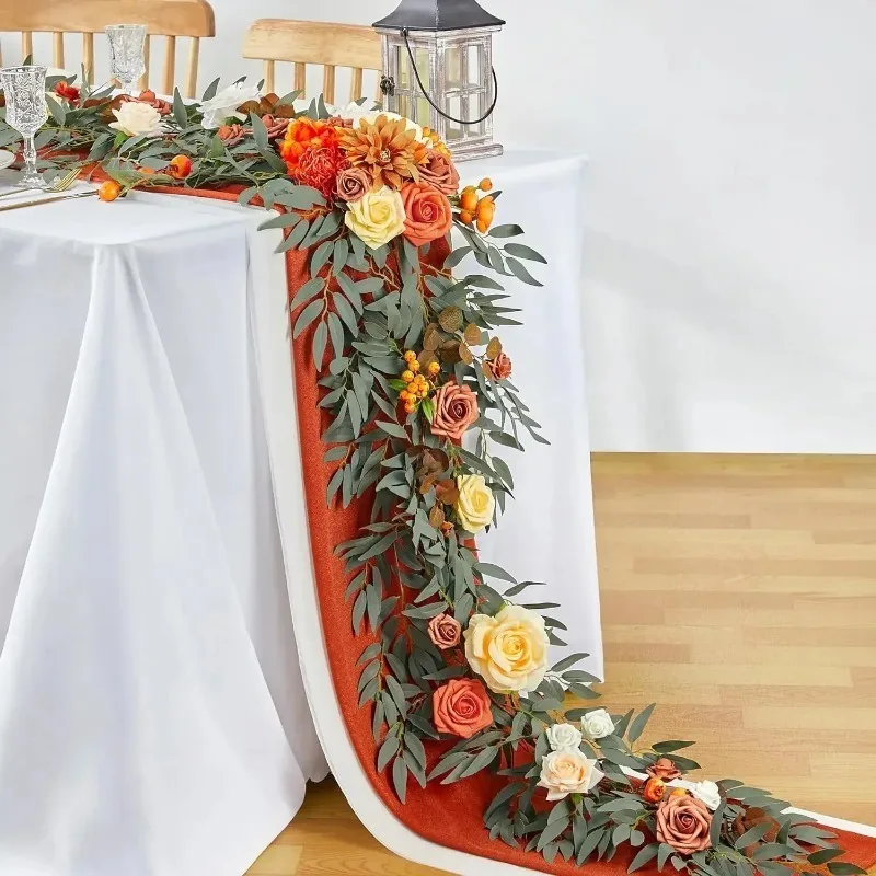 

8.8FT/6FT Rustic Artificial Eucalyptus Flower Garlands Country Wedding Table Runner Centerpieces Bridal Shower Decoration