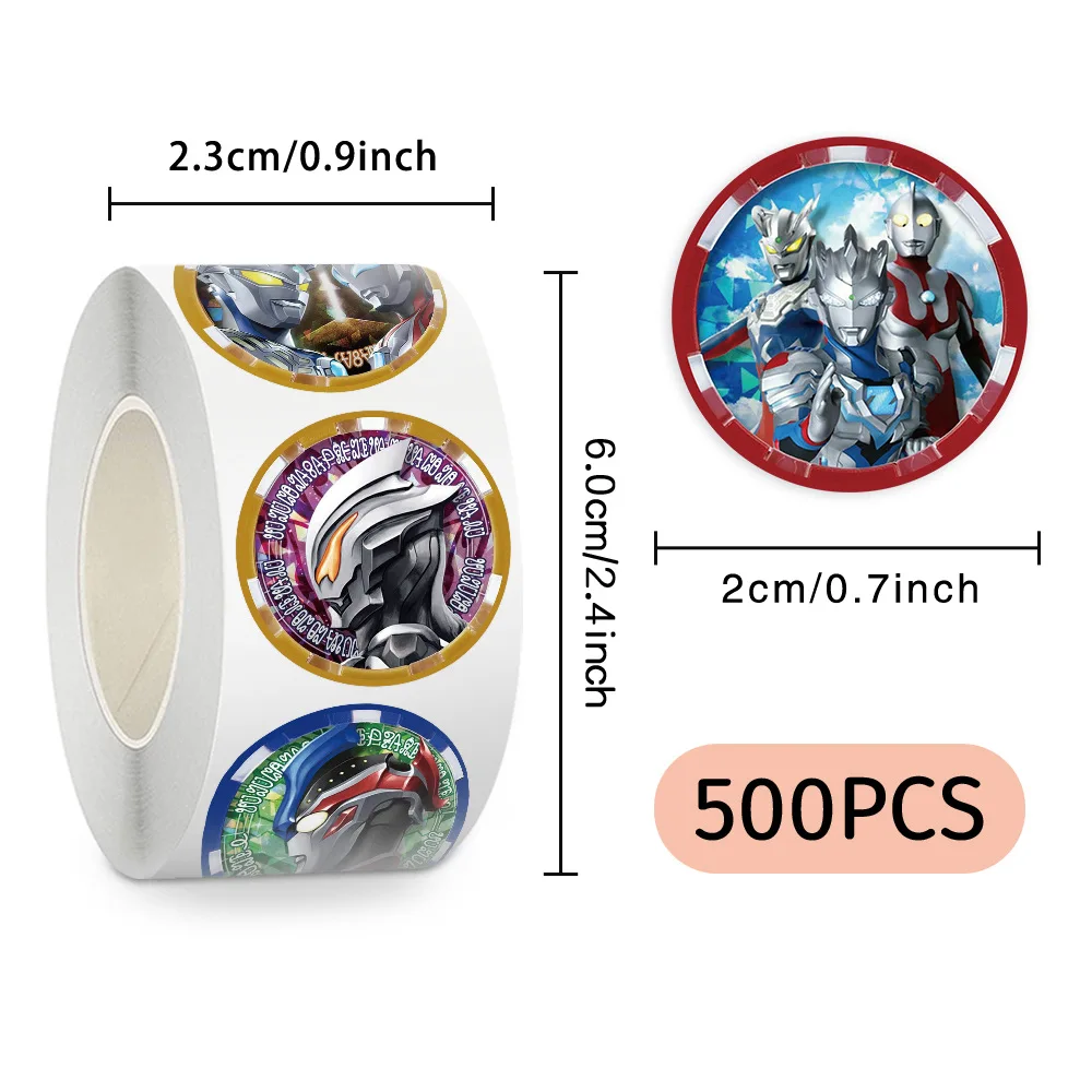 500 uds/rollo de dibujos animados Ultraman rollo de pegatinas DIY sello de Anime etiqueta decorativa niños fiesta pegatinas de dulces rollos juguetes para niños regalos