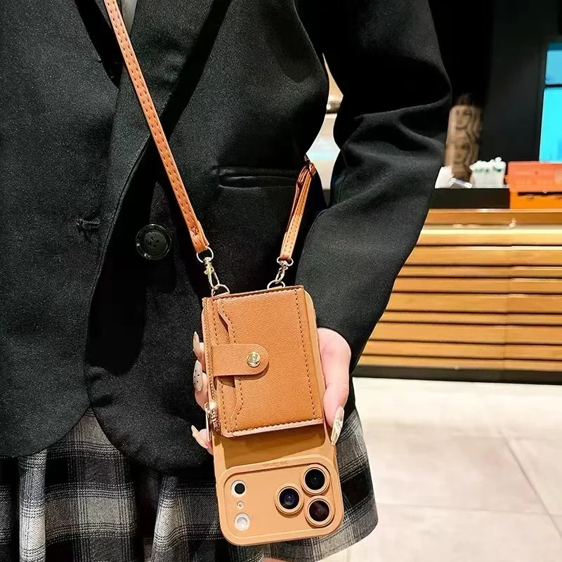 Brieftaschen-Lanyard-Hülle für iPhone 17 Pro Max Air 18 12 13 15 16 14 Plus mit Kartenfächern, Umhängegurt, Leder, modische Reißverschlusstasche – Detail 8