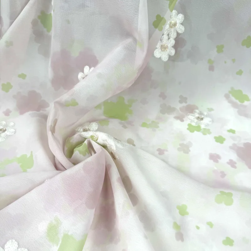 100x150cm Farbverlauf Blumen stickerei Chiffon Stoff neue chinesische Stil Blumen druck Chiffon Stoff für Cheong sam Kleid DIY