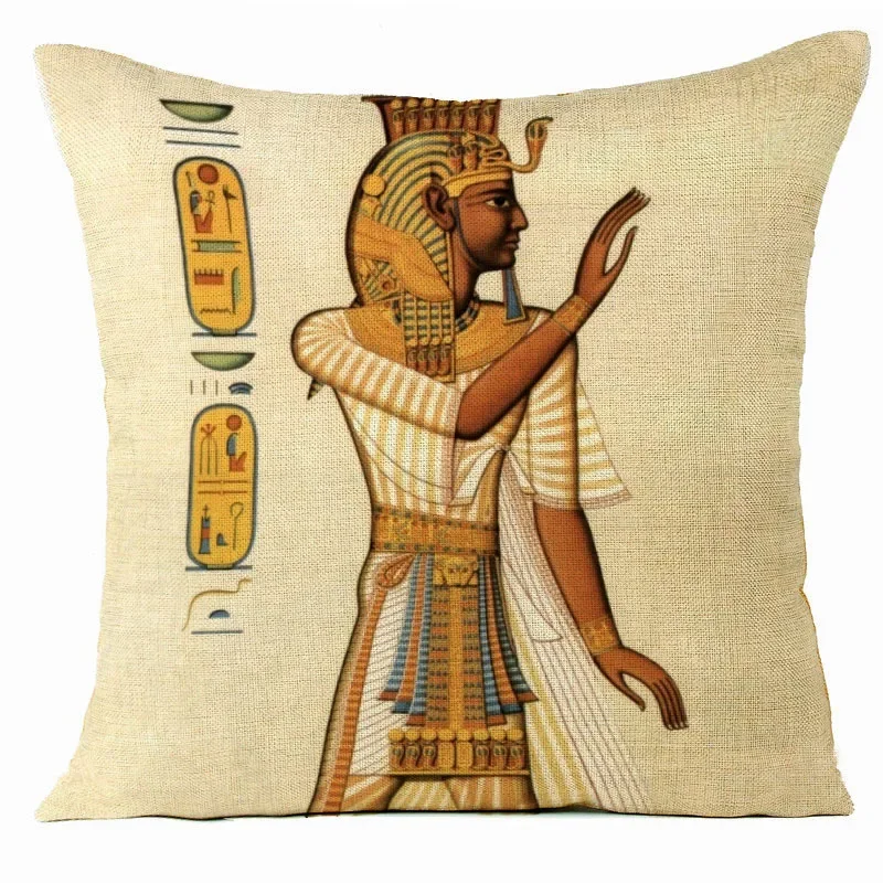 Foreign Trade New Egyptian Pharaoh Linen Printing Home Pillow Covers Retro Sofa Cushion Cover Car Office Chair Lumbar Pillowcase