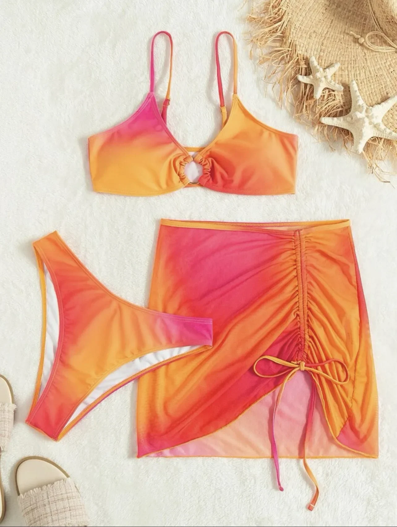 Bikinis sexis 2025, traje de baño para mujer, conjunto de Bikini de 3 piezas, faldas para cubrir con tinte anudado, traje de baño brasileño, ropa de playa, trajes de baño, Bikini