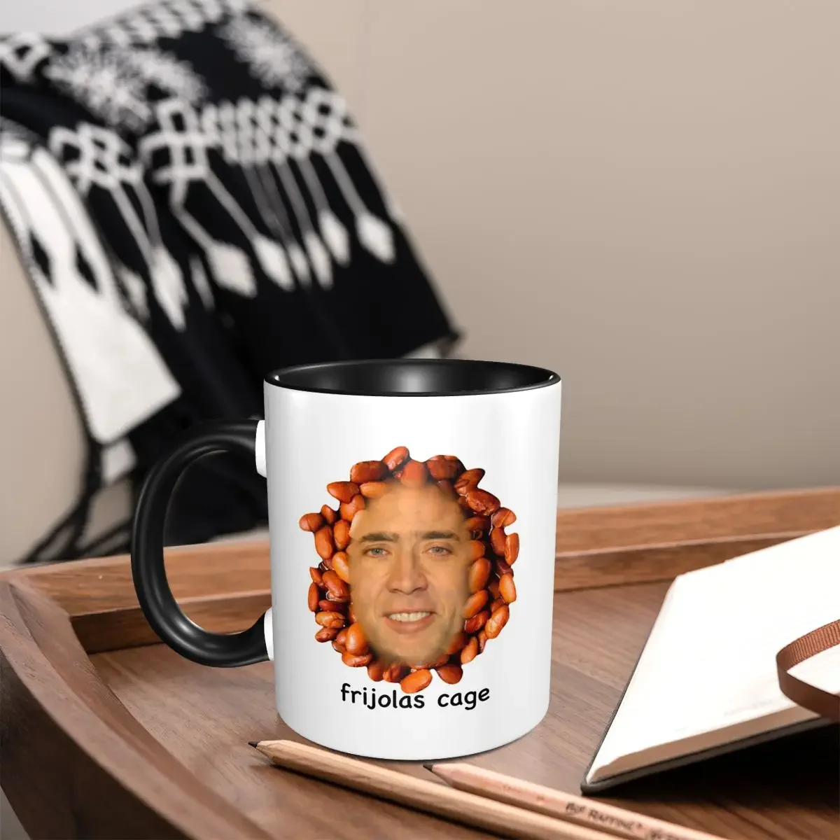 Nicolas Cage Meme Frijolas Cage Ironic Funny Cursed Mug Funny Ceramic Coffee Cups Tea Mugs Milk Cup Drinkware Gifts for Friends