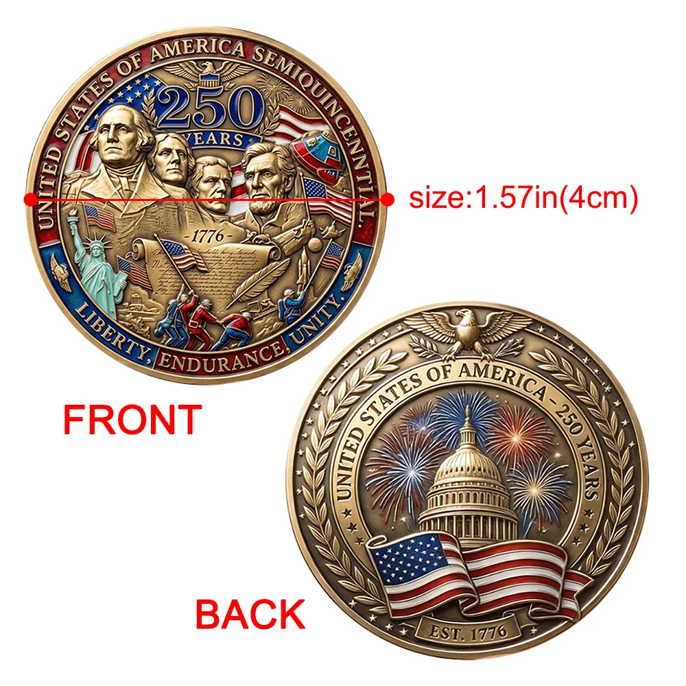 1pc US 250th Anniversary Commemorative Coin US Founding Fathers Capitol Building  Patriotic Challenge Coin Collectible Souvenir