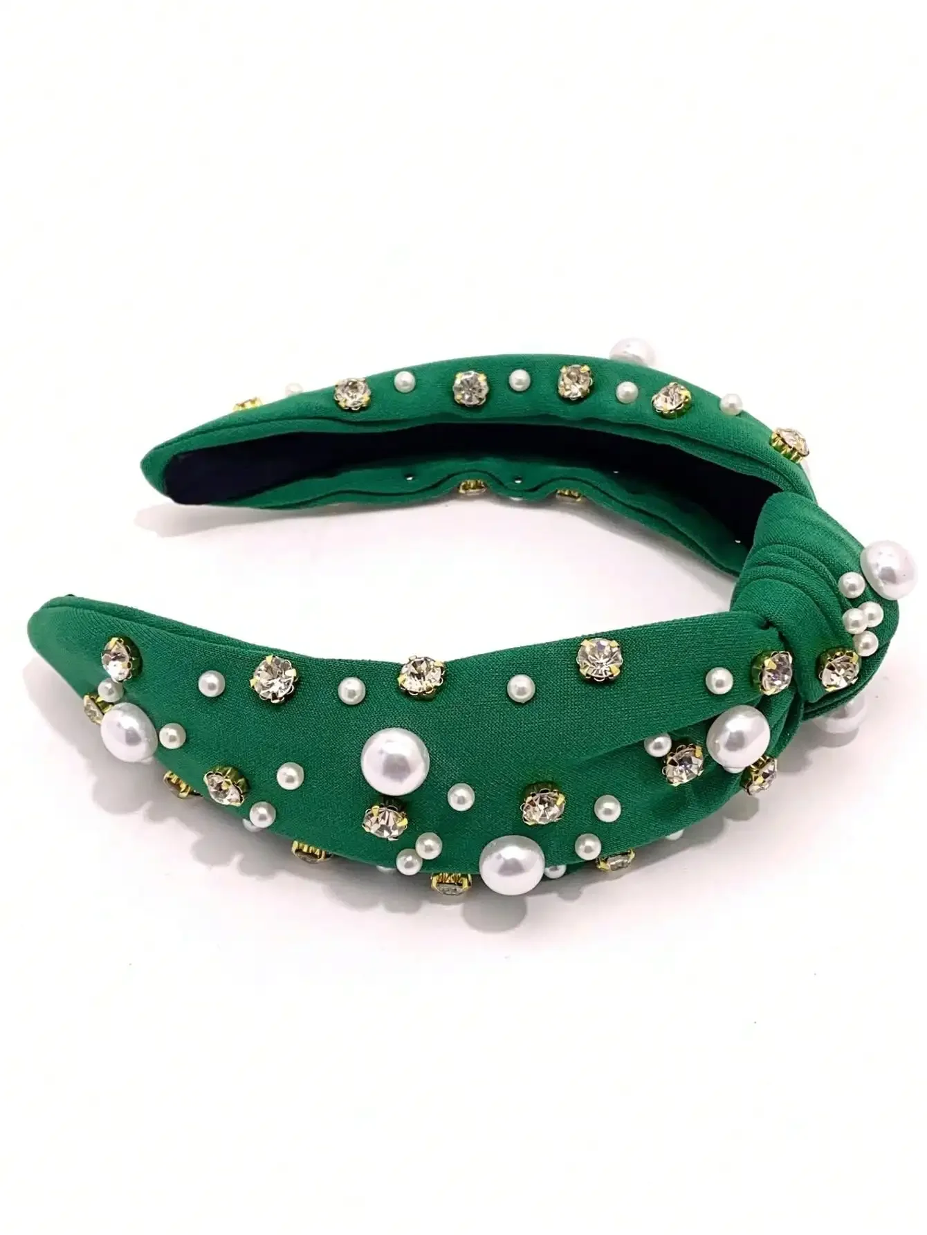 2 Ladies new purple-green Baroque pearl rhinestone fabric knot wide edge temperament headband Headdress Fashion everything going