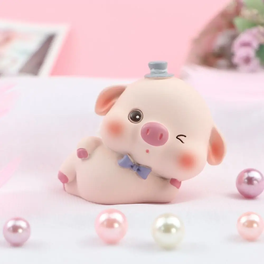 Kawaii Little Pink Pig Figurine Cartoon Mini Resin Pink Pig Ornament Durable Romance Animal Cake Decoration Office