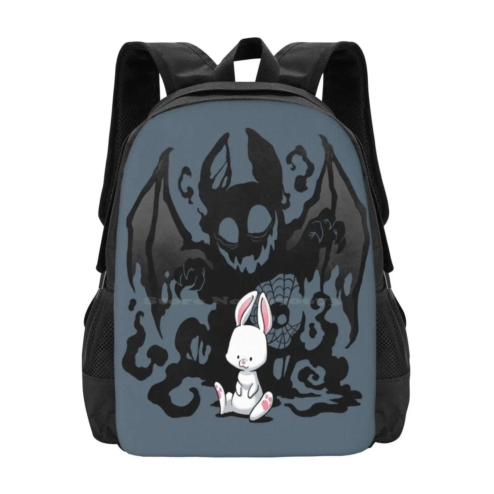 Beast Bunny Large Capacity School Backpack Laptop Bags Rabbit Monster Spooky Halloween Holidays Cute Scary Black Spider Web