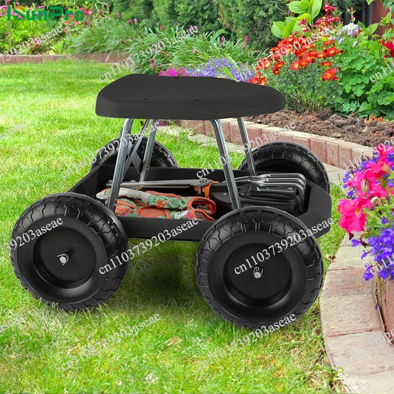 Garden Stool Rolling Garden Seat Storage Tool Tray Mobile Garden Cart