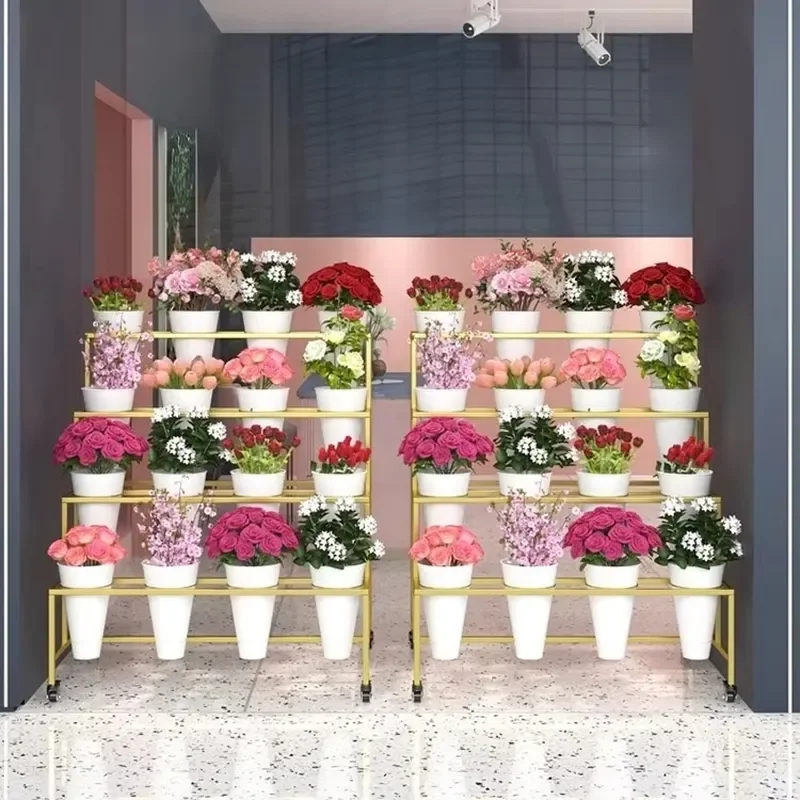 Factory-made Custom Flower Shop Shelves Flower Bucket Display Stands and Flower Display Stands That Can Be Moved