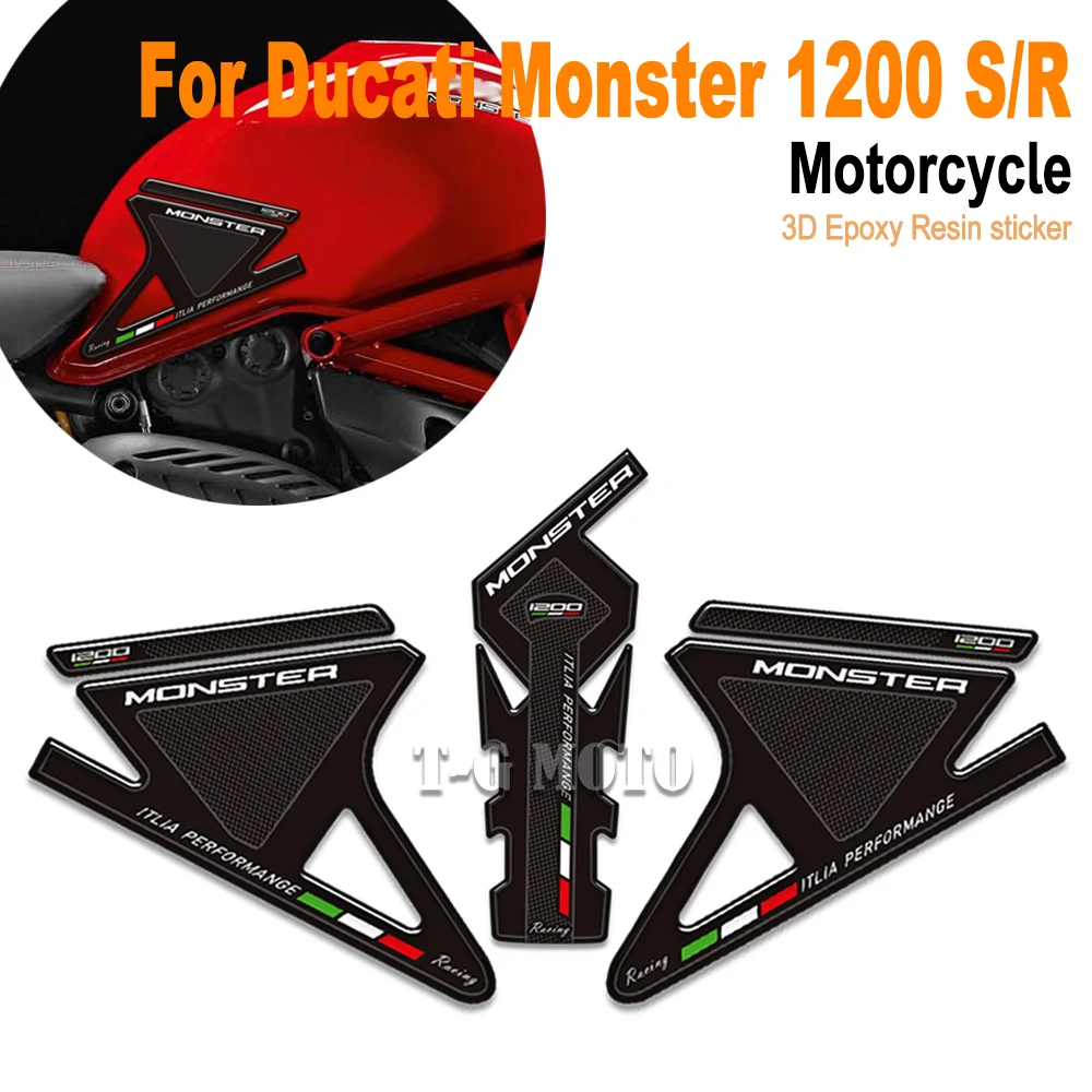 

3D Epoxy Tank Protection For Ducati Monster 1200 S/R 1200S 1200R Motorcycle Fuel Tank Pad Knee Guard Decorative Stickers Kit ﻿