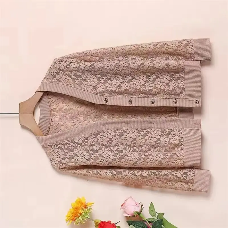 

Spring Summer Thin Sunscreen Shirt Women 2025 New Fashion Loose Casual Tops Lace Cardigan Button Pure Colour Hollow Out Female