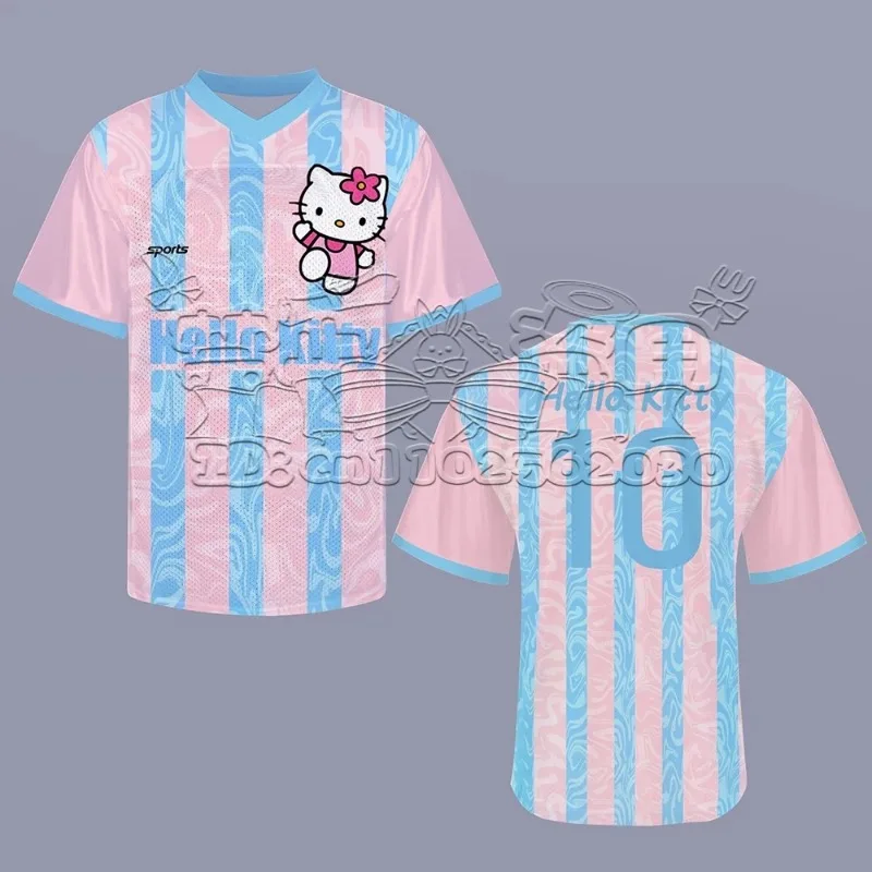 

25/26 New V-neck Shirt Fashion Trend Hello Kitty 3D Printed Men and Women Couple Parent Child Short Sleeve T-shirt