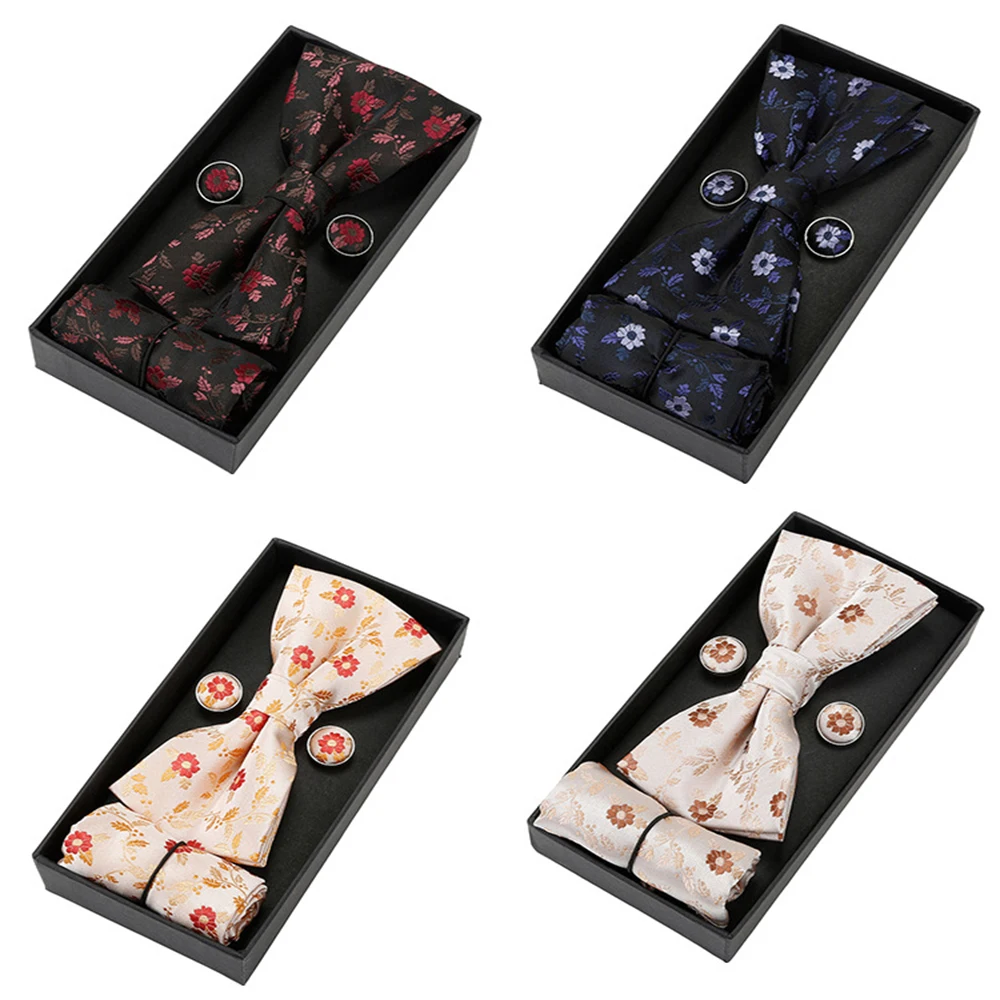 

Man Bowtie Cufflink Pocket Squre Gift Box 4pcs Set Fashion High-grade Banquet Tuxedo Blouse Dress Butterfly Bow Wholesale