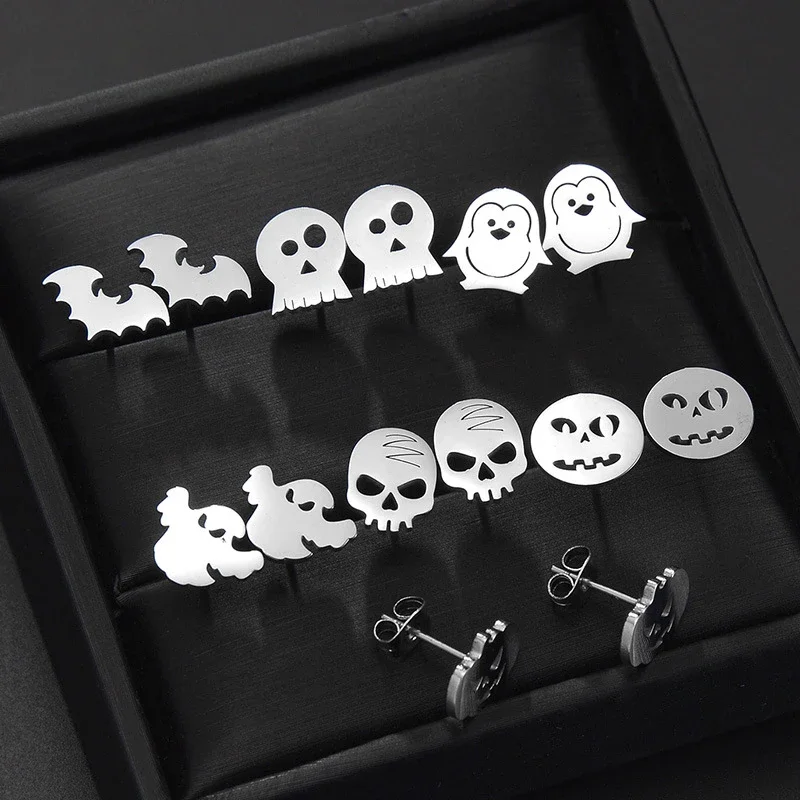 Halloween Titanium Steel Earrings Creative Fashion Bat Goblins Skull Devil Pumpkin Emoticon Stud Earrings Jewelry Gift