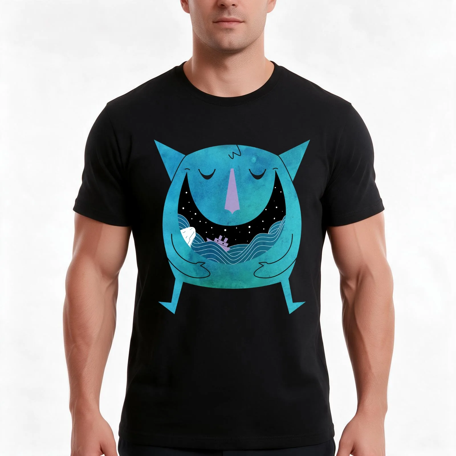 Swallowed By The Sea T-Shirt, Summer Casual Cotton Tee, Oversized Streetwear Tops, Vintage Graphic Print, Loose Fit Short Sleeve