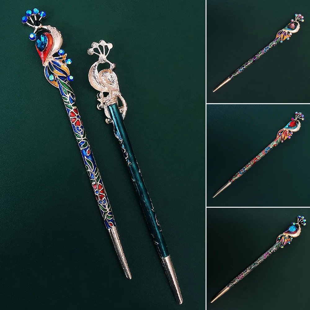 Hair Pin Hair Making Accessories Peacock Hairpin with Dazzling Rhinestones for Party Cosplay Outfit Cloth Matching