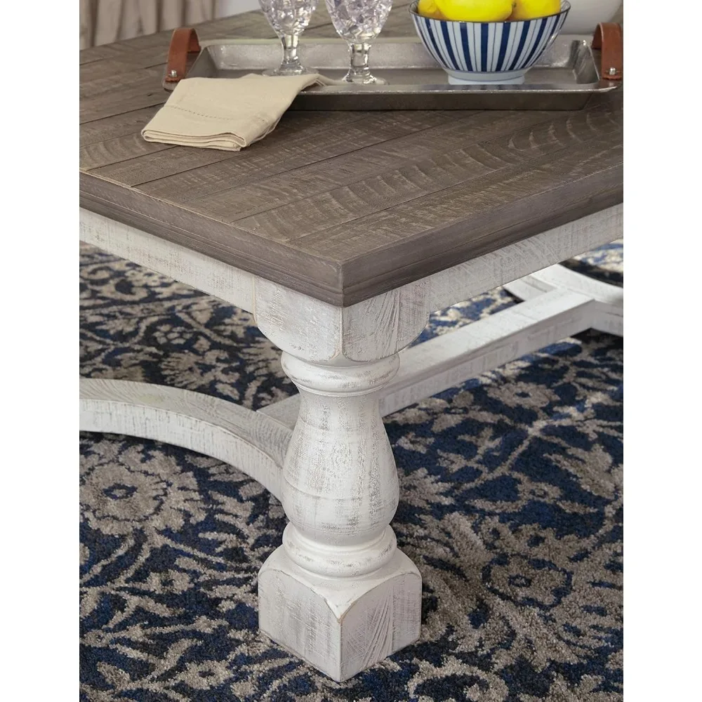 Havalance-Farmhouse Retangular Coffee Table, Cinza e Branco, Acabamento Resistente, Sala, Quarto, Escritório