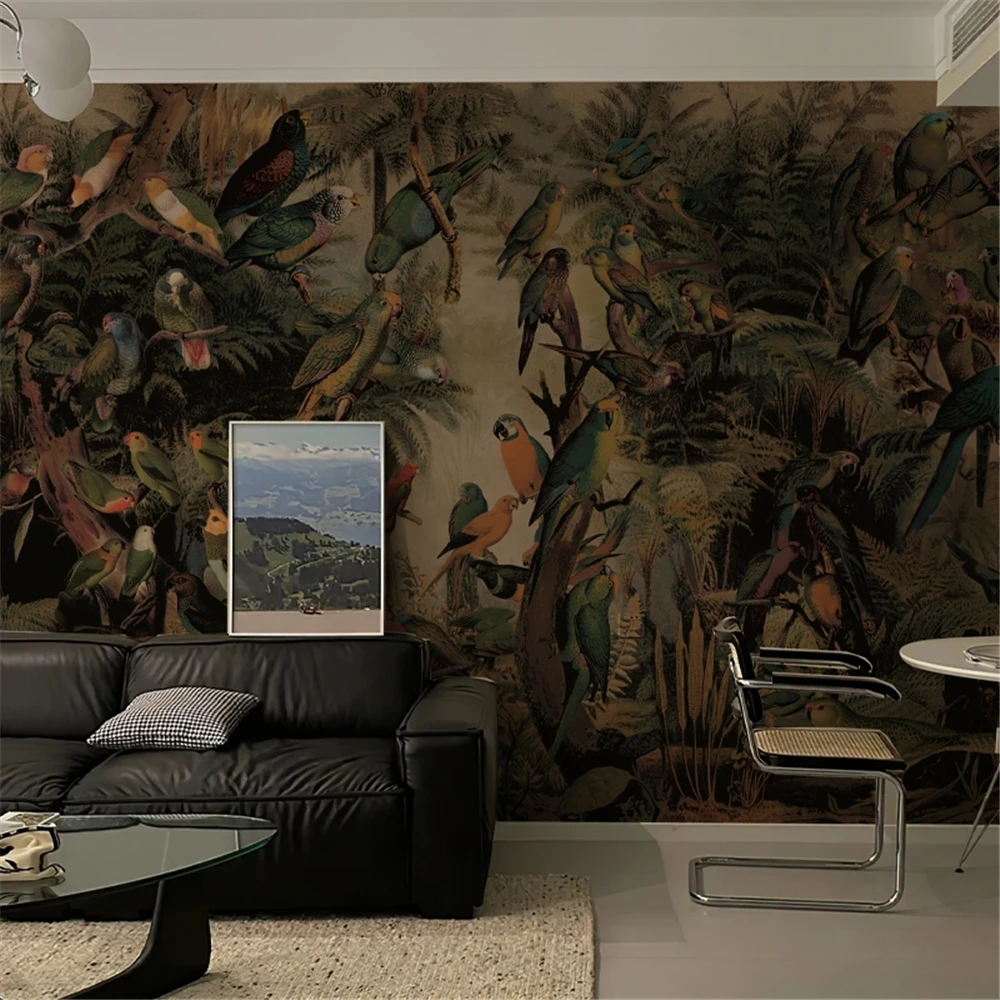 

Пользовательские обои с изображением попугая, скандинавский тропический лес, Юго-Восточная Азия, джунгли, растения, домашний фон, обои, домашний декор