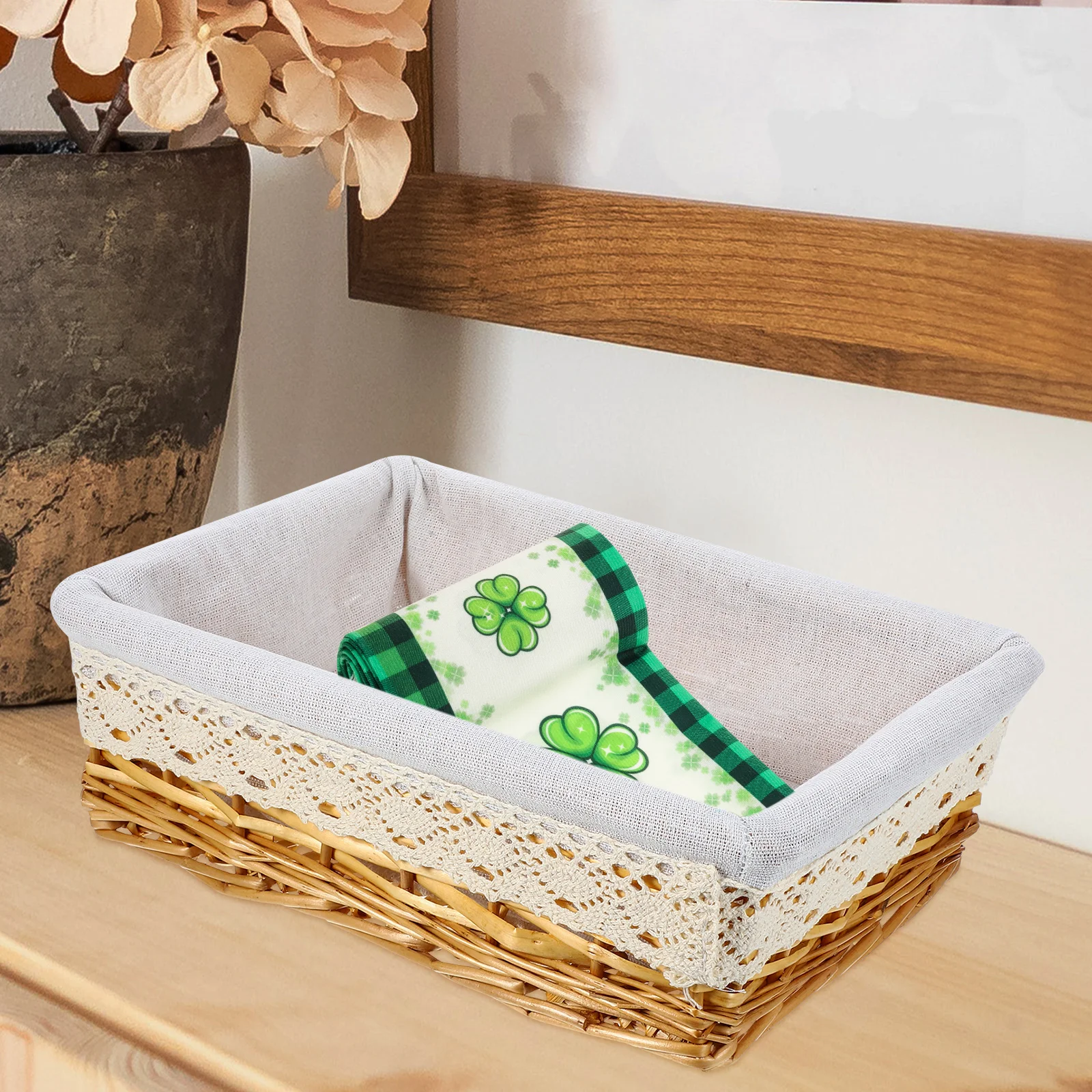

Handwoven Wicker Basket Liner Removable Storage Basket for Bathroom Bedroom Office Household Laundry Accessories