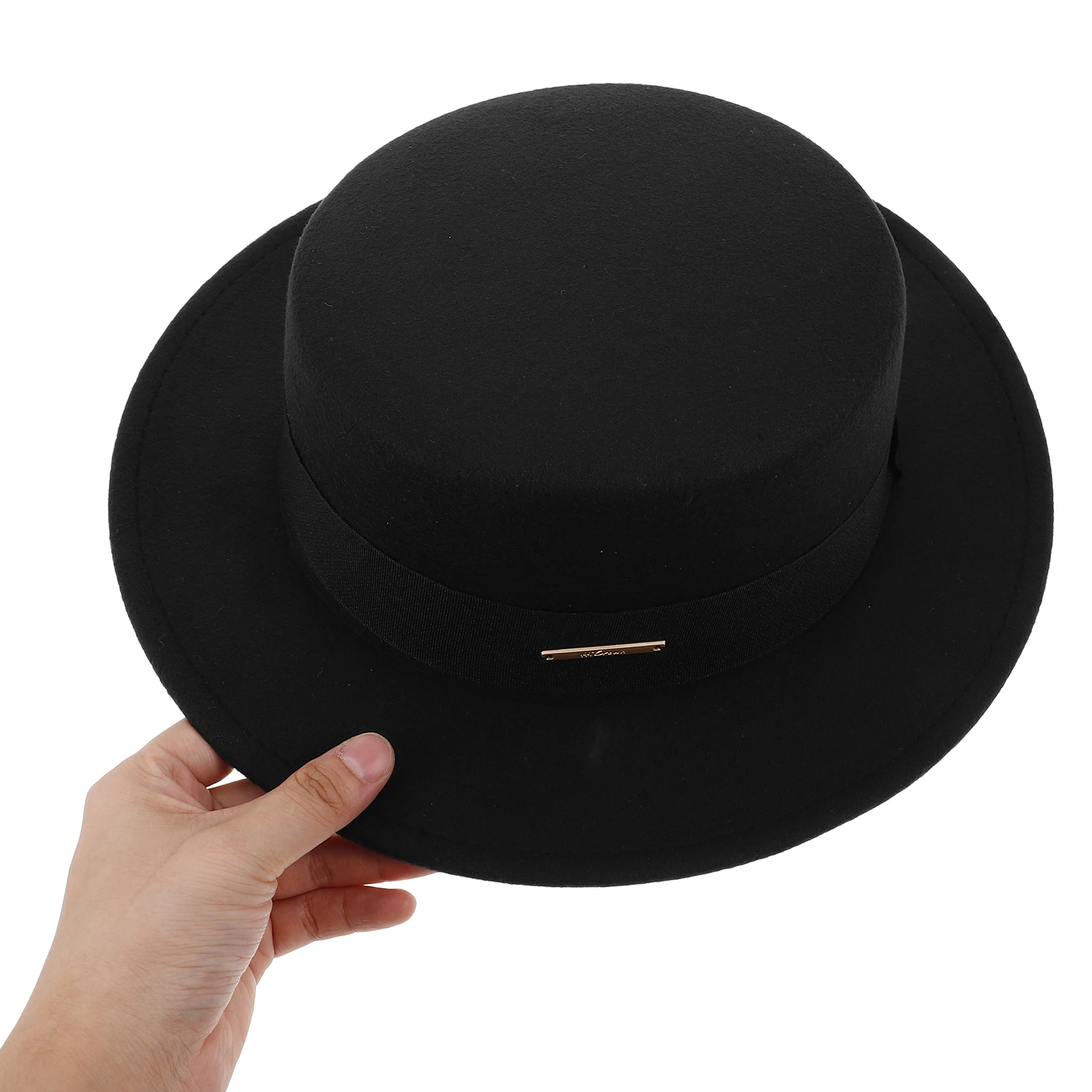 

Woolen Flat Brim Caps for Women Polyester Flat Top Fedora Bolero Mens Porkpie Women Fedora Hat Bowler