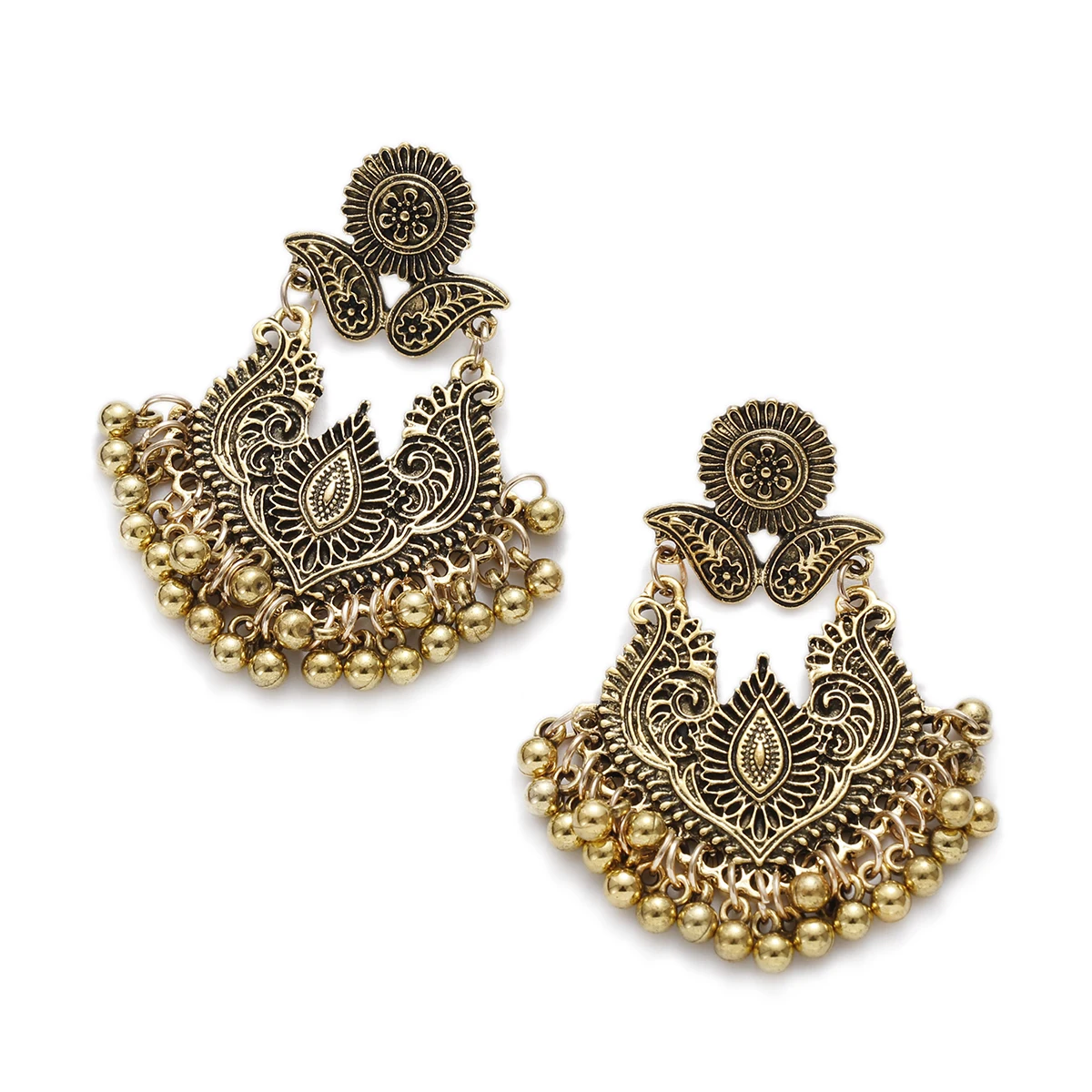 Classic Gold Color Big Flower Indian Wedding Earrings For Women Ethnic Gypsy Jhumka Earring Oxidized
