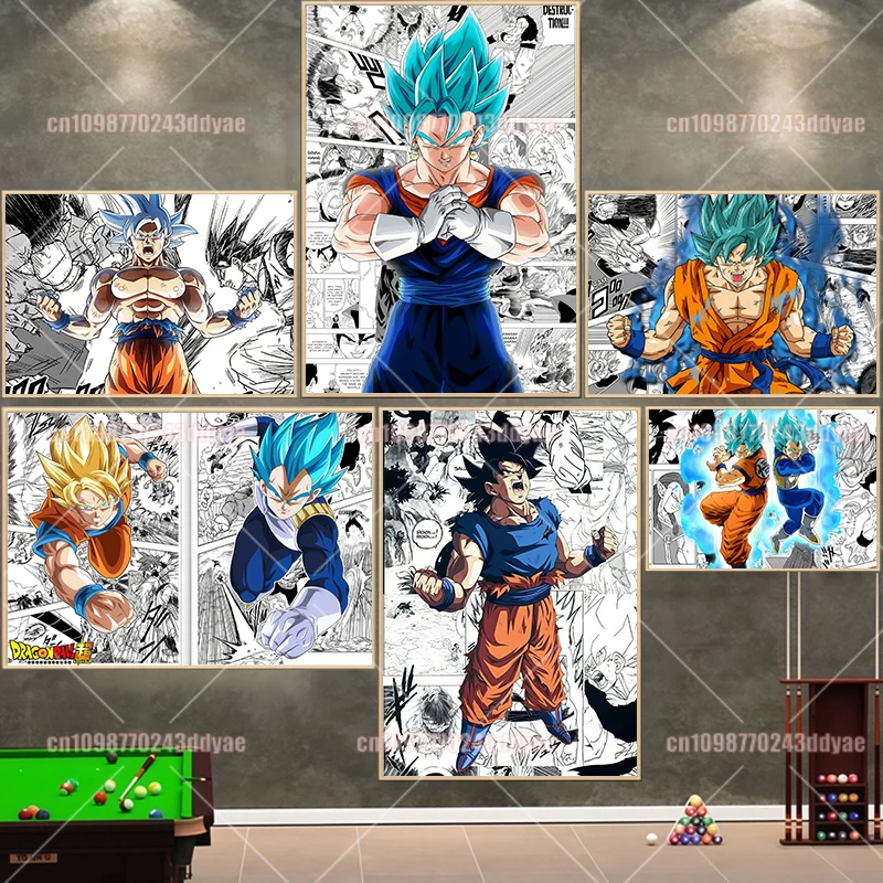 

High-quality Canvas Painting Anime Dragon Ball Goku Vegeta Horizontal and Vertical Poster Home Bedroom Wall Decoration Painting