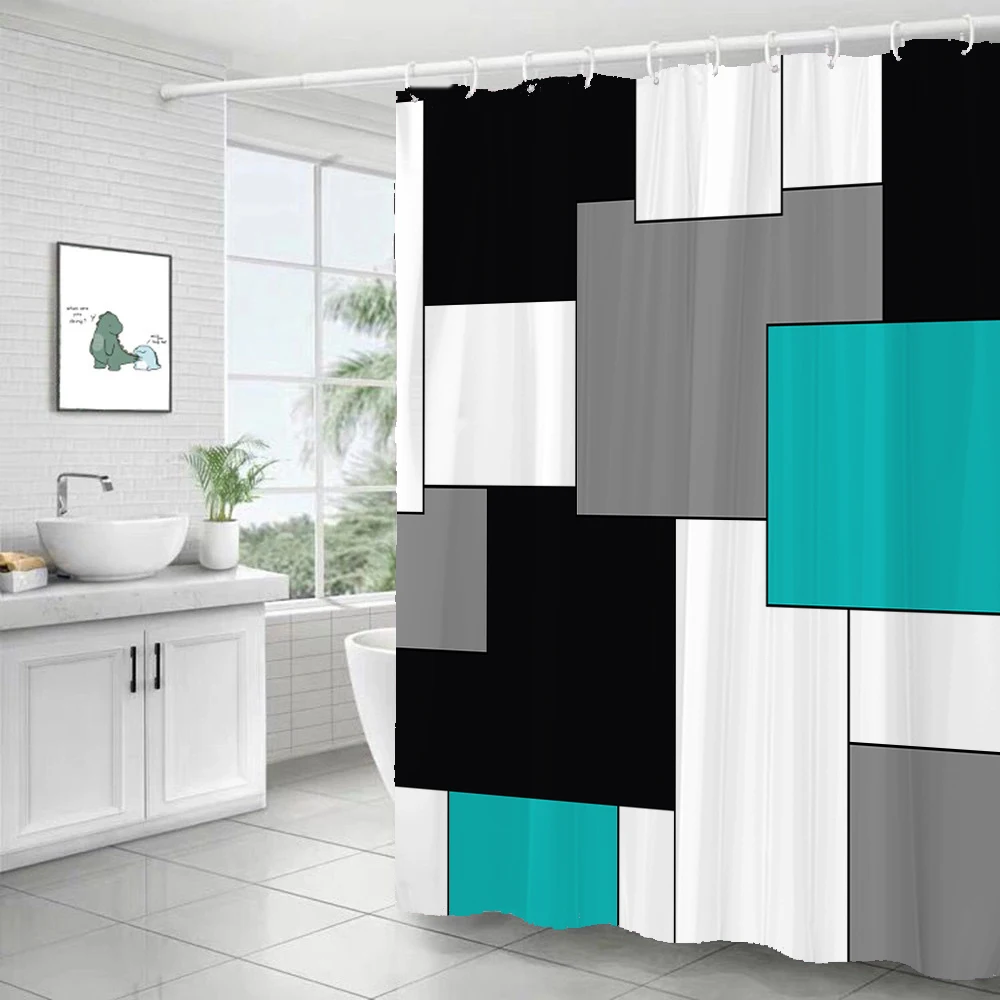 

200x180cm Bathroom Waterproof Shower Curtain Classical Geometric Pattern Printing Polyester Home Decoration Curtain With Hooks