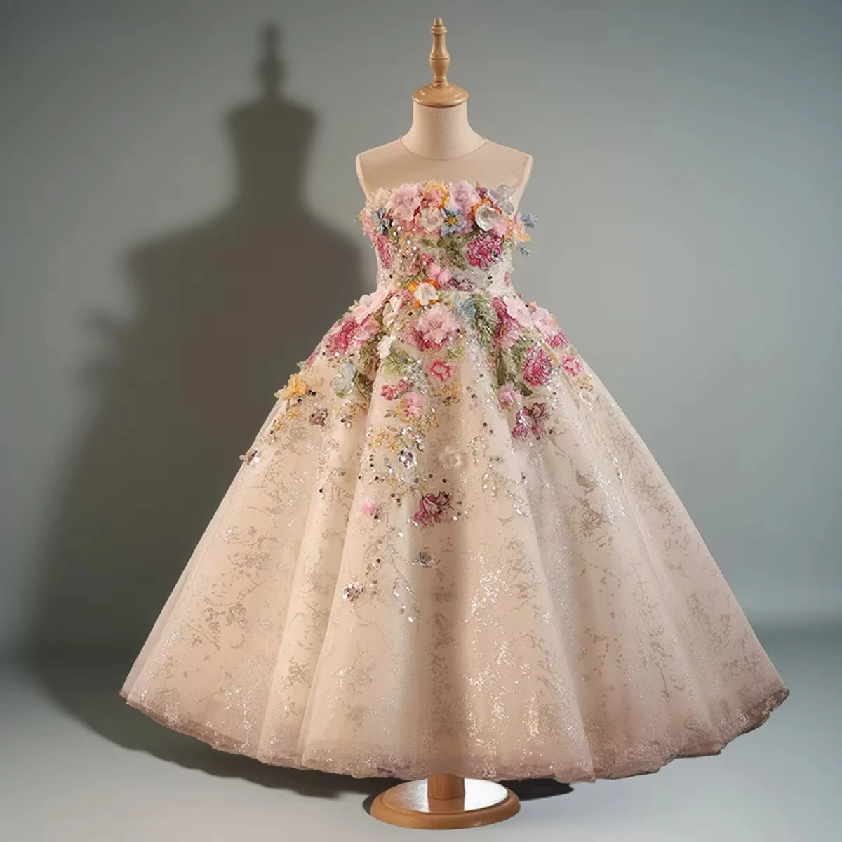 

New Elegant Girls Dress Puffy Princess Gown Sparkly Kids Outfit Flower Dresses for Little Clothes Cute Party Girls Birthday