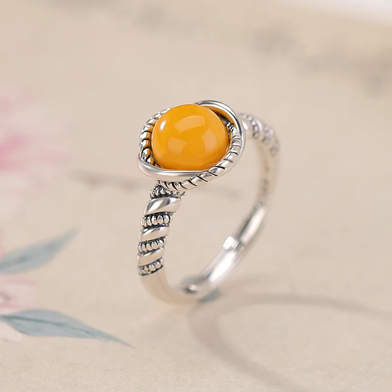 

Amber S925 Sterling Silver Twisted Pattern Roundöbius Strip Trendy Rings