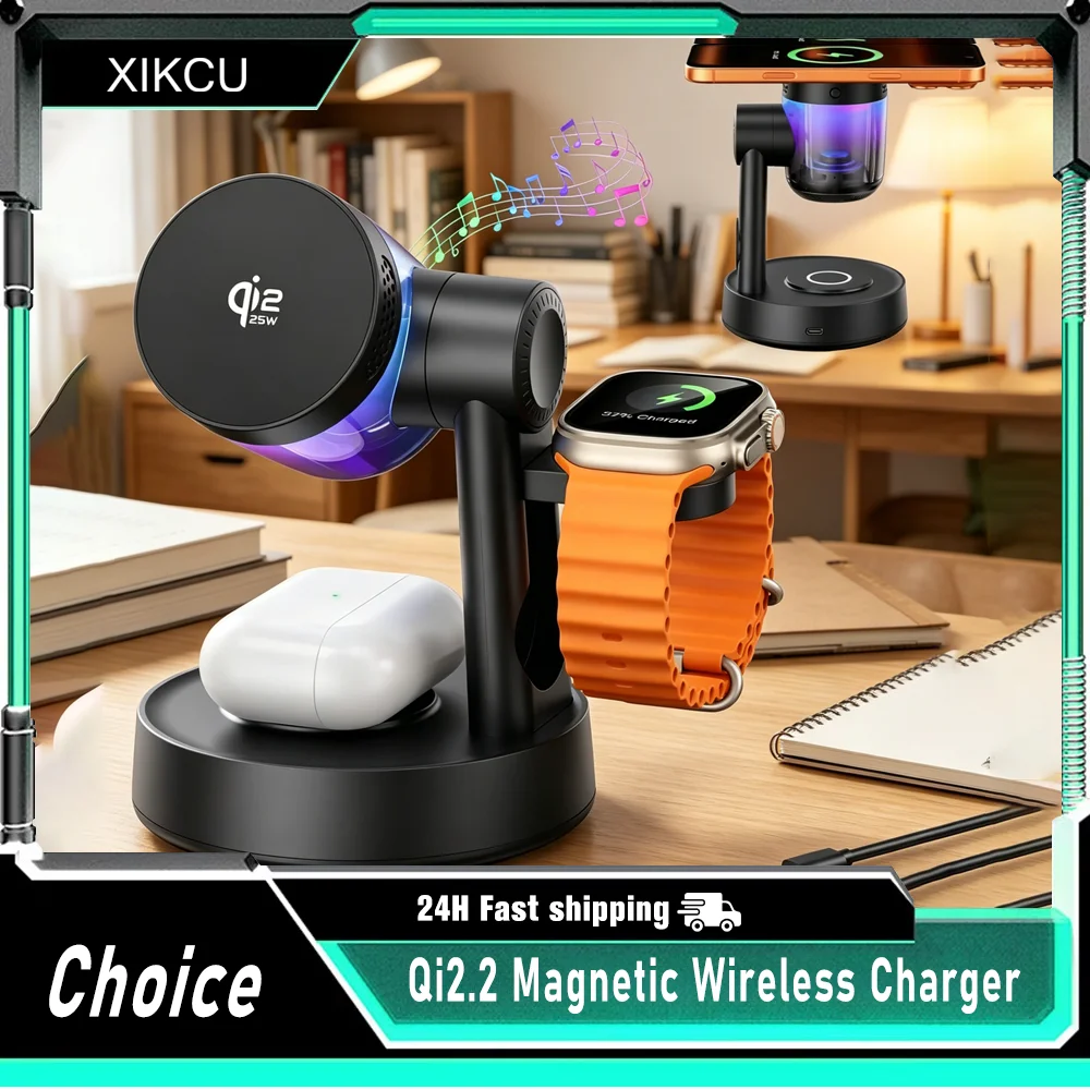 Qi2 25W Wireless Charger Magnetic Fast Charging Bluetooth Speaker For iPhone 17 Pro Max For Apple Samsung Galaxy watch Airpods