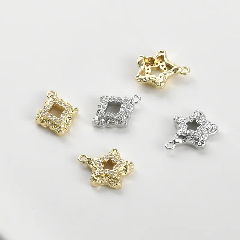 14k Real Gold Color Retention Pleated Pentagram Rhombus Bamboo Joint Love Round Zirconium Pendant DIY Handmade Accessories