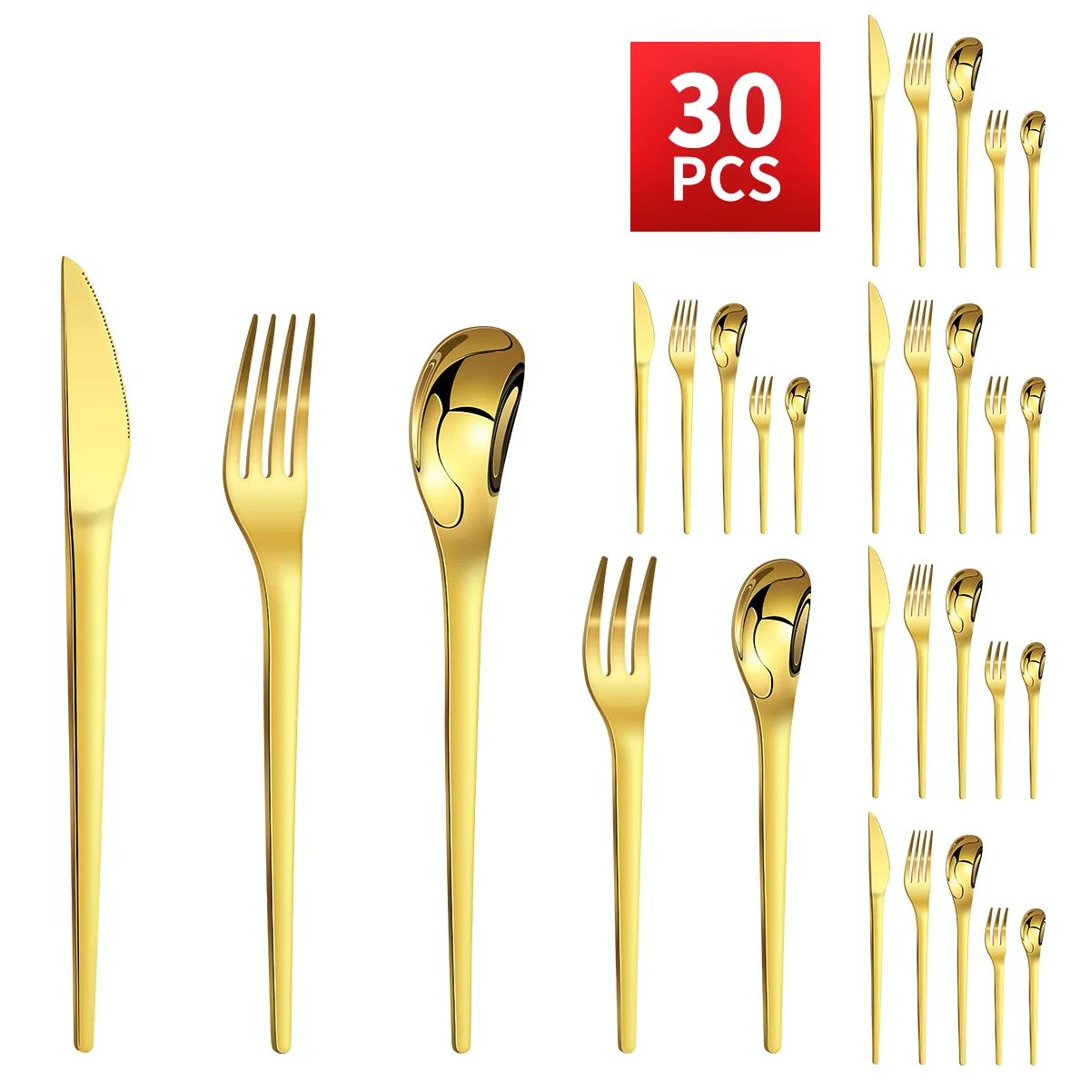 

30pcs Gold Flatware Set Stainless Steel Dinner Cutlery Knife Fork Coffee Spoon Tableware Dinnerware Dishwasher Safe Gift