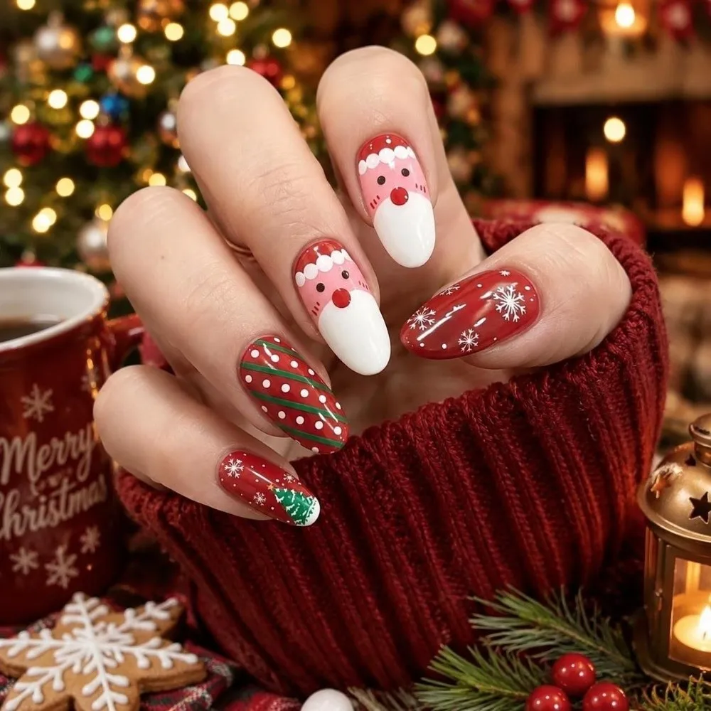 Nail Art Christmas Nail Sticker DIY UV Semi-cured Nail Decoration Stickers Self Adhesive Oval Press-On Manicure Stickers Girls